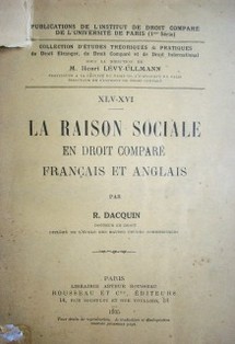 La raison sociale : en droit comparé francaise et anglais