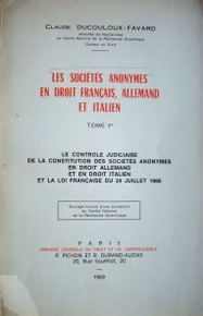 Les Sociétés Anonymes en Droit Francais, Allemand et Italien