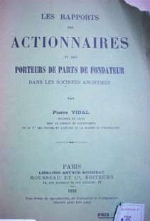 Les rapports des actionnaires et des porteurs de parts de fondateur dans les sociétés anonymes