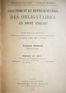 Groupment et représentation des obligataires en droit anglais