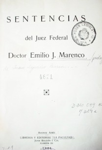 Sentencias del Juez Federal Doctor Emilio J. Marenco
