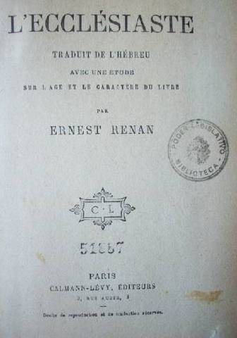 L'Ecclésiaste : traduit de l'hébreu avec une étude sur l age et le caractère du livre