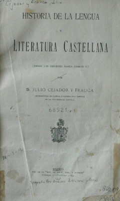 Historia de la lengua y literatura castellana