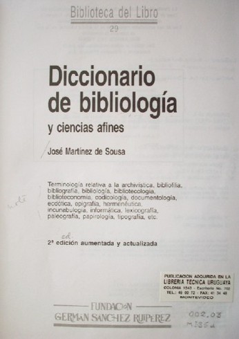 Diccionario de bibliología y ciencias afines