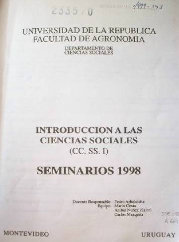 Introducción a las Ciencias Sociales (CC.SS.I) : seminarios 1998