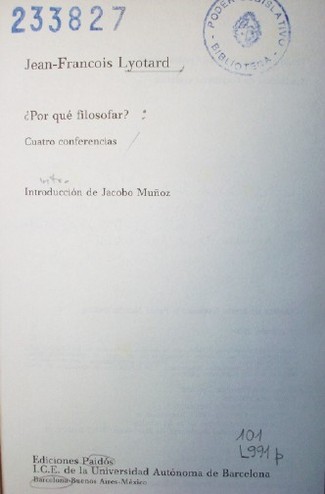 ¿Por qué filosofar? : cuatro conferencias