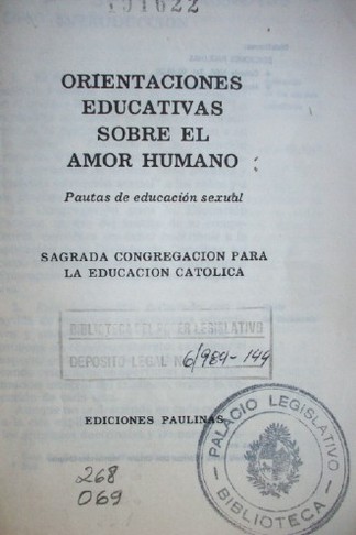 Orientaciones educativas sobre el amor humano : pautas de educación sexual