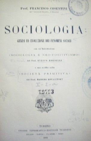 Sociologia : genesi ed evoluzione dei fenomeni sociali