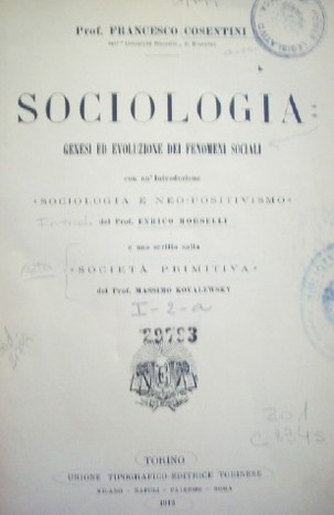 Sociologia : genesi ed evoluzione dei fenomeni sociali