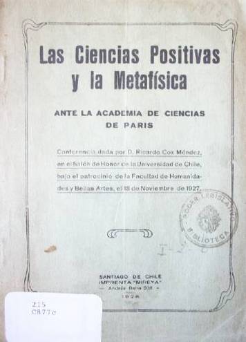 Las ciencias positivas y la metafísica ante la Academia de Ciencias de París