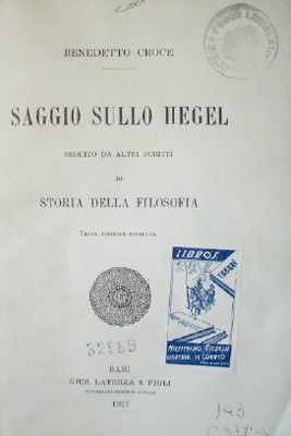 Saggio sullo Hegel seguito da altri scritti di storia della filosofía