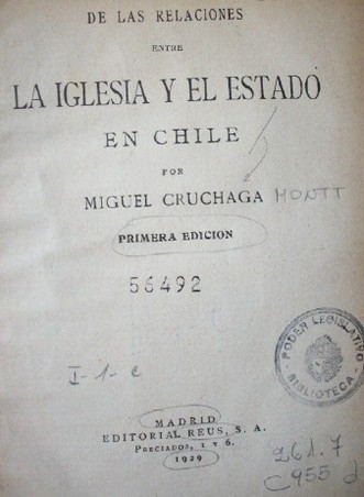 De las relaciones entre la Iglesia y el Estado en Chile