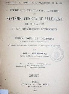 Étude sur les transformations du système monétaire allemand : de 1919 1925 et ses conséquences économiques