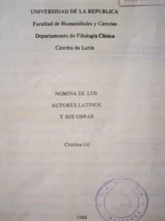 N&oacute;mina de los autores latinos y sus obras
