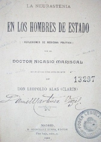 La neurastenia en los hombres de Estado : reflexiones de medicina política