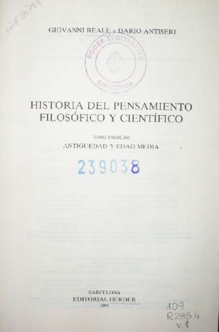 Historia del pensamiento filosófico y científico