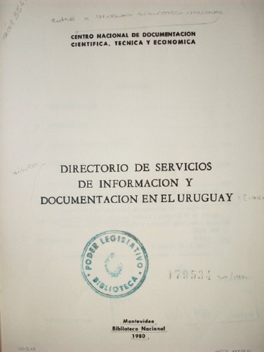 Directorio de Servicios de Información y Documentación en el Uruguay : [1980]