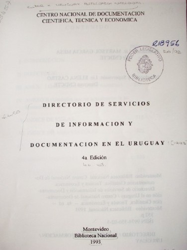 Directorio de Servicios de Información y Documentación en el Uruguay : [1993]