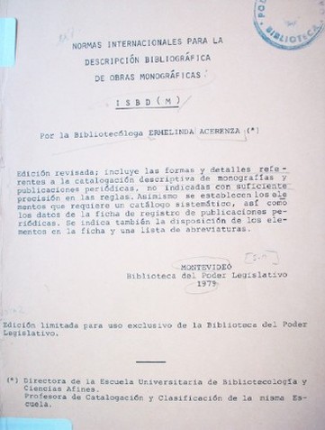 Normas internacionales para la descripción bibliográfica de obras monográficas : ISBD (M)
