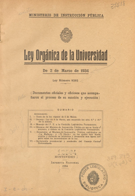 Ley Orgánica de la Universidad : de 2 de marzo de 1934 : Ley número 9292