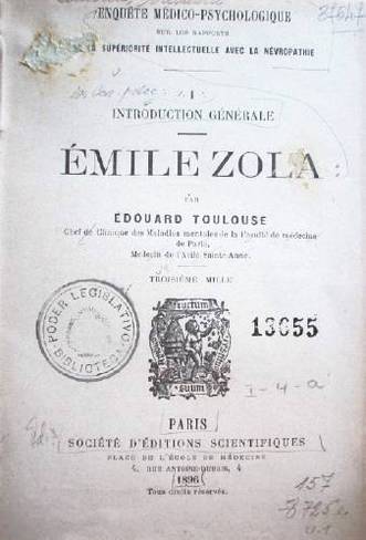 Emile Zola : enquète médico-psychologique sur les rapports de la supériorité intellectuelle avec la névropathie