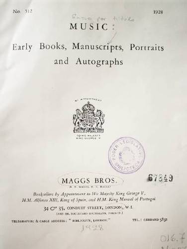 Music : early books, manuscripts, portraits and autographs
