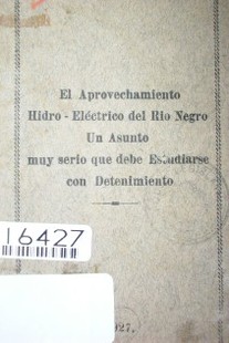 El aprovechamiento Hidro-eléctrico del Río Negro : un asunto muy serio que debe estudiarse con detenimiento