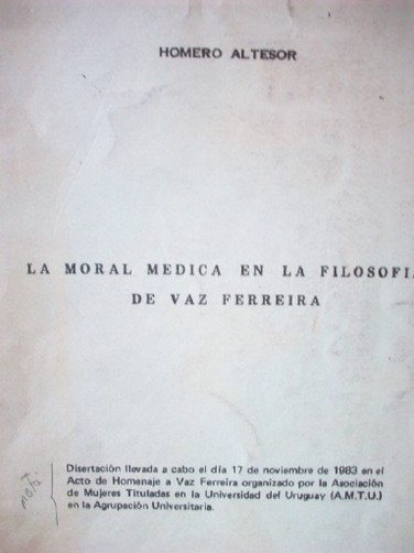 La moral médica en la filosofía de Vaz Ferreira