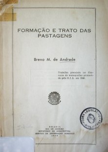 Formaçao e trato das pastagens