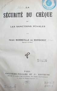 La sécurité du chéque et les sanctions pénales