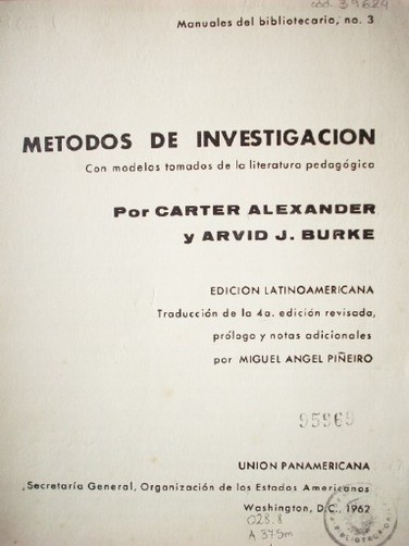 Métodos de investigación : con modelos tomados de la literatura pedagógica