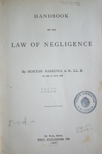 Handbook on the law of negligence