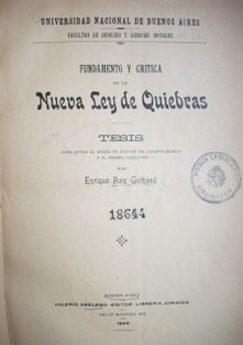 Fundamento y crítica de la nueva ley de quiebras