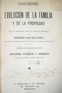 Orígenes y evolución de la familia y de la propiedad