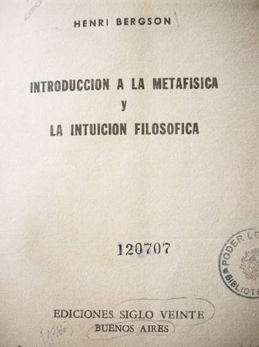 Introducción a la metafísica y la intuición filosófica