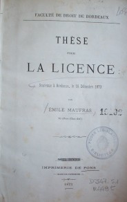 Thèse pour la licence : sostenue à Bordeaux, le 16 de décembre 1873