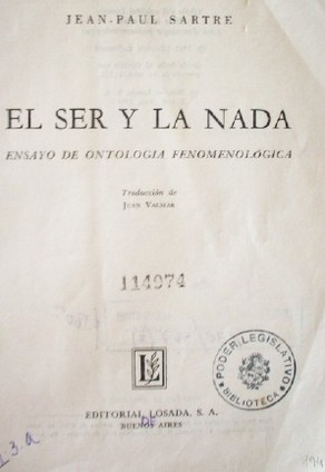 El ser y la nada : ensayo de ontología fenomenológica