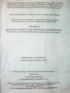 Proyecto gestión participativa del área rural de Montevideo: evaluación y profundización de una experiencia innovadora