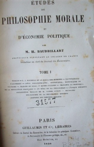 Etudes de philosophie morale et d'économie politique