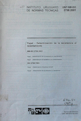 Papel : determinación de la resistencia al reventamiento : NM-ISO 2758-2001