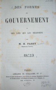 Des formes de gouvernement et des lois qui les régissent