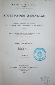 Sociedades anónimas : estudio jurídico económico de la legislación argentina y comparada