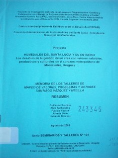 Proyecto humedales del Santa Lucía y su entorno : los desafíos de la gestión de un área con valores naturales, productivos y culturales en el corazón metropolitano de Montevideo, Uruguay : resumen