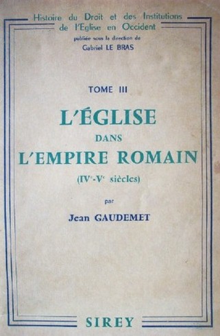 Histoire du droit et des institutions de l'église en Occident