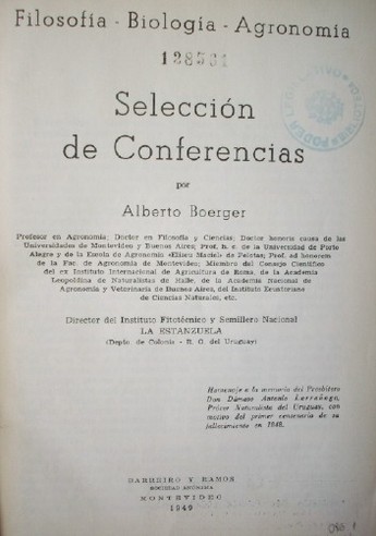 Selección de conferencias : filosofía, biología, agronomía