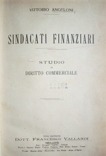 Sindicati finanziari : studio di diritto commerciale