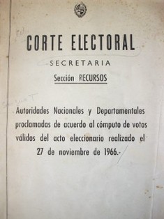 Autoridades Nacionales y Departamentales proclamadas de acuerdo al cómputo de votos válidos del acto eleccionario realizado el 27 de noviembre de 1966