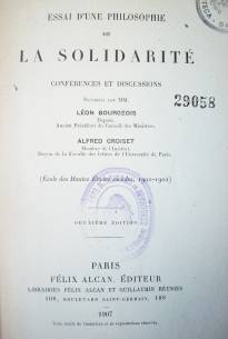 Essais d'une philosophie de la solidarité : conférences et discussions