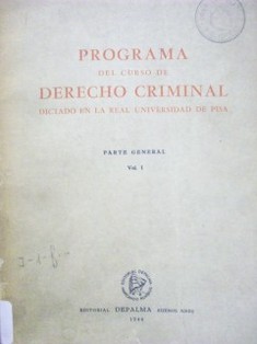Programa del Curso de Derecho Criminal dictado en la Real Universidad de Pisa