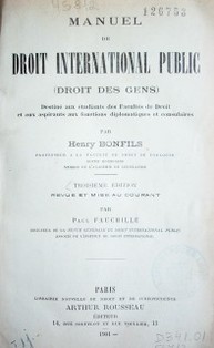 Manuel de Droit International Public (droit des gens)